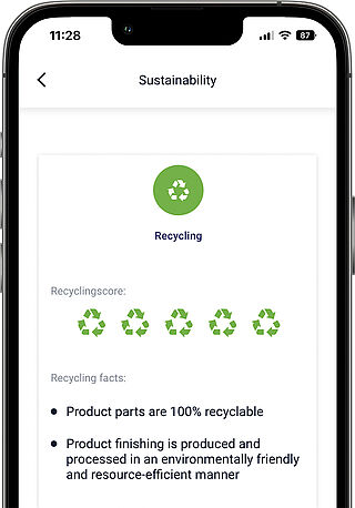 Image of a smartphone app with information on the recyclability of a product